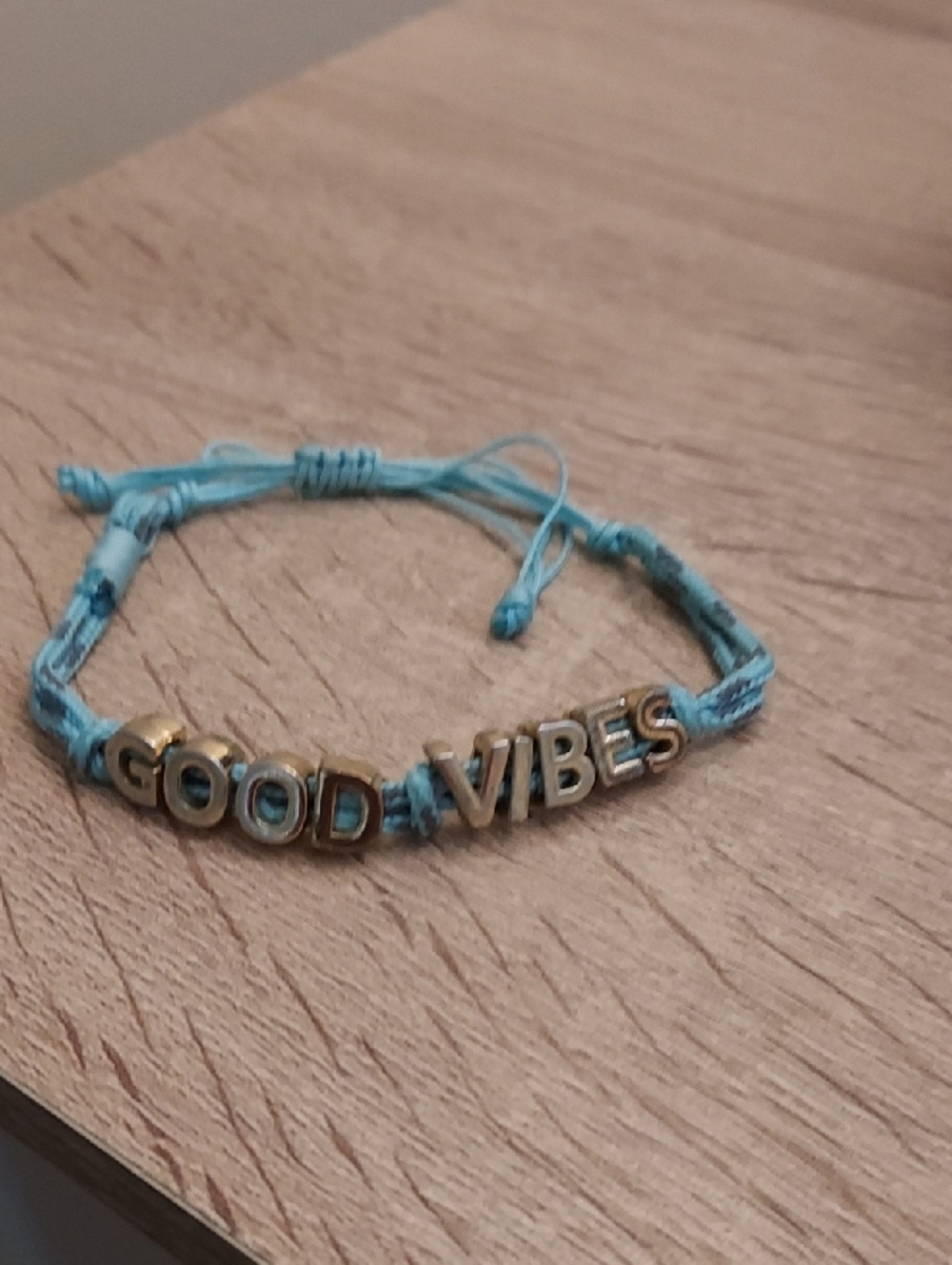 Good Vibes Turquoise Cord Bracelet with Gold Lettering